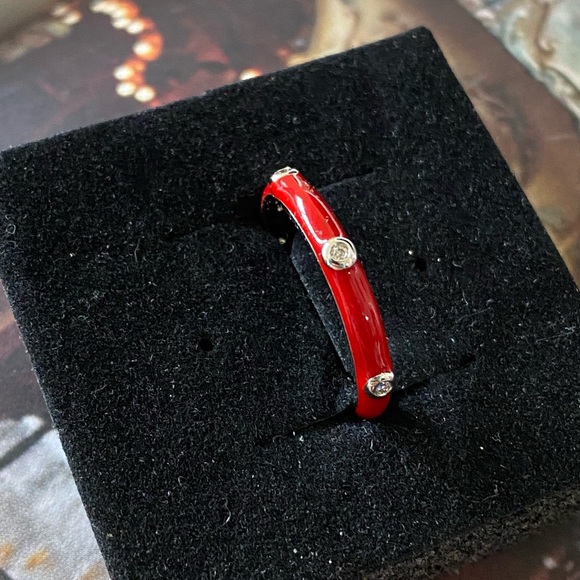 Red enamel ring with crystals ❤️✨ - Picture 3 of 5